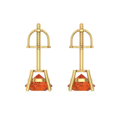 1 ctw Red Zirconia Studs Earrings | 5.0mm Round Cut White Gold Screw back | April Birthstone