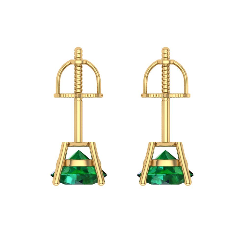 1 ctw Emerald Studs Earrings | 5.0mm Round Cut White Gold Screw back | May Birthstone
