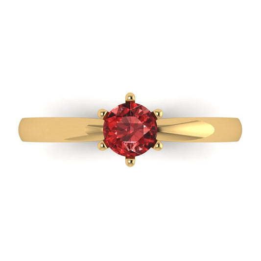 0.5 cttw Natural Garnet Solitaire  Engagement Ring - Solid Yellow Gold (VVS1, Round Cut,5.0mm)