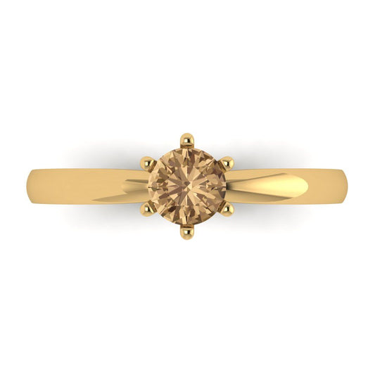 0.5 cttw Zirconia Simulated Champagne Diamond Solitaire  Engagement Ring - Solid Yellow Gold (VVS1, Round Cut,5.0mm)