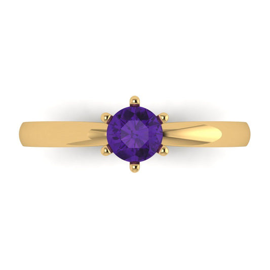 0.5 cttw Natural Amethyst Solitaire  Engagement Ring - Solid Yellow Gold (VVS1, Round Cut,5.0mm)