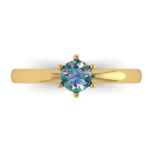 0.5 cttw Blue Moissanite Solitaire  Engagement Ring - Solid Yellow Gold (VVS1, Round Cut,5.0mm)