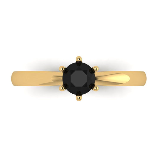 0.5 cttw Natural Onyx Solitaire  Engagement Ring - Solid Yellow Gold (VVS1, Round Cut,5.0mm)