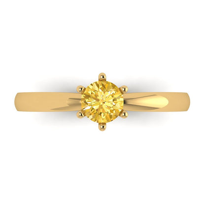 0.5 cttw Zirconia Simulated Yellow Diamond Solitaire  Engagement Ring - Solid Gold (VVS1, Round Cut,5.0mm)