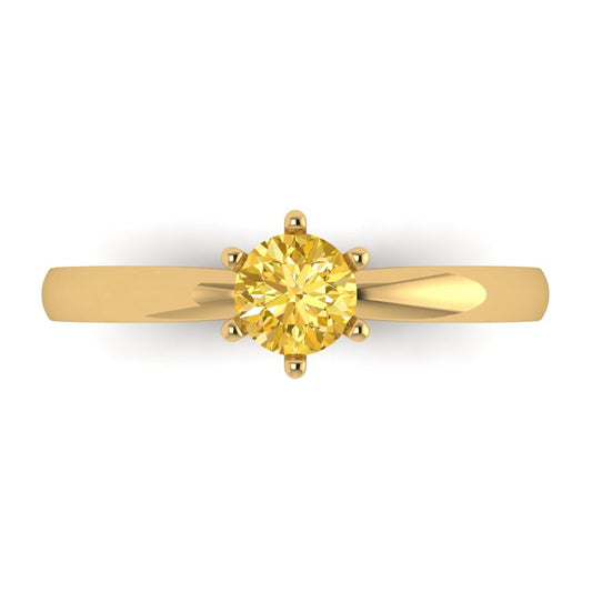 0.5 cttw Zirconia Simulated Yellow Diamond Solitaire  Engagement Ring - Solid Yellow Gold (VVS1, Round Cut,5.0mm)