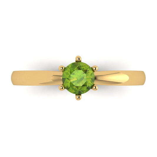 0.5 cttw Natural Peridot Solitaire  Engagement Ring - Solid Yellow Gold (VVS1, Round Cut,5.0mm)