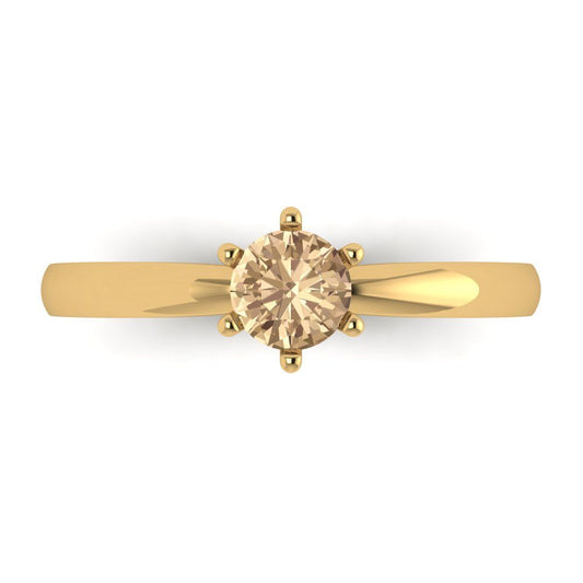 0.5 cttw Yellow Moissanite Solitaire  Engagement Ring - Solid Yellow Gold (VVS1, Round Cut,5.0mm)
