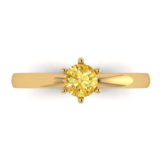 0.5 cttw Natural Citrine Solitaire  Engagement Ring - Solid Yellow Gold (VVS1, Round Cut,5.0mm)
