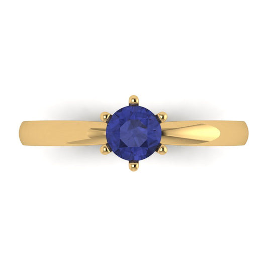 0.5 cttw Simulated Tanzanite Solitaire  Engagement Ring - Solid Yellow Gold (VVS1, Round Cut,5.0mm)