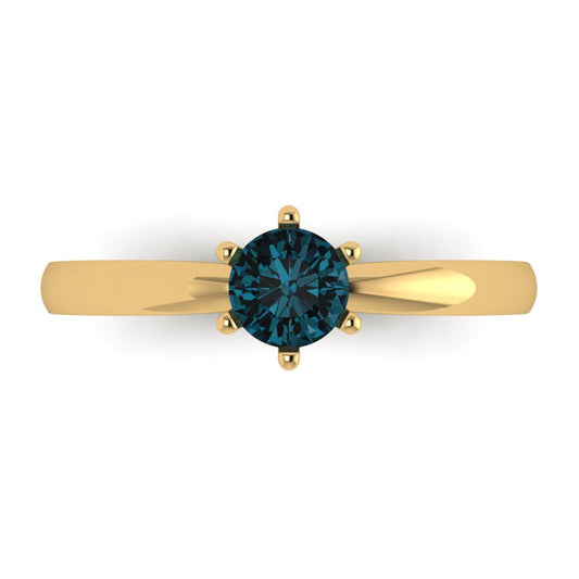 0.5 cttw Natural London Blue Topaz Solitaire  Engagement Ring - Solid Yellow Gold (VVS1, Round Cut,5.0mm)