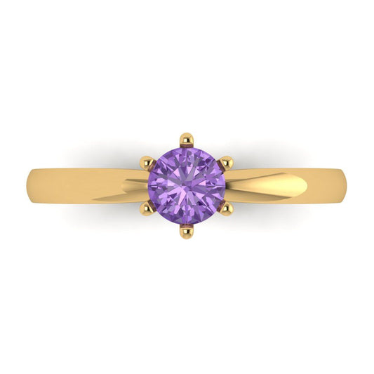 0.5 cttw Simulated Alexandrite Solitaire  Engagement Ring - Solid Yellow Gold (VVS1, Round Cut,5.0mm)
