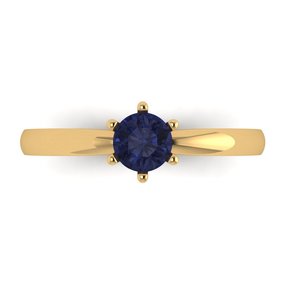 0.5 cttw Simulated Blue Sapphire Solitaire  Engagement Ring - Solid Gold (Round Cut,5.0mm)