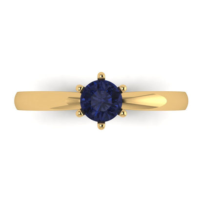 0.5 cttw Simulated Blue Sapphire Solitaire  Engagement Ring - Solid Gold (Round Cut,5.0mm)