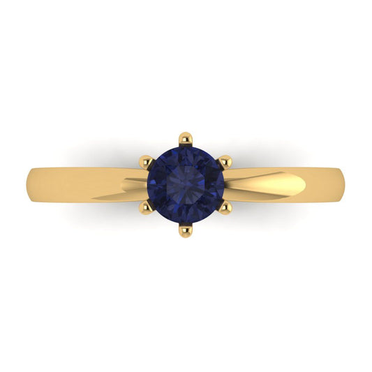 0.5 cttw Simulated Blue Sapphire Solitaire  Engagement Ring - Solid Yellow Gold (VVS1, Round Cut,5.0mm)