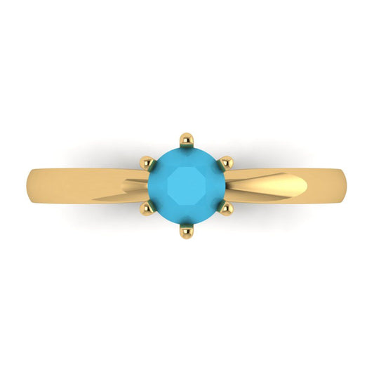 0.5 cttw Simulated Turquoise Solitaire  Engagement Ring - Solid Yellow Gold (VVS1, Round Cut,5.0mm)