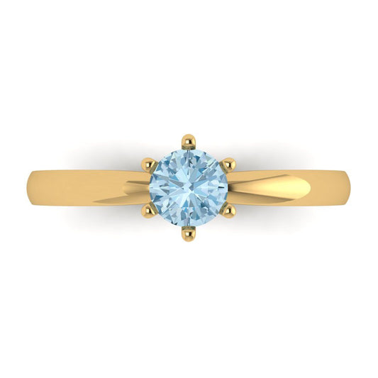 0.5 cttw Natural Sky Blue Topaz Solitaire  Engagement Ring - Solid Yellow Gold (VVS1, Round Cut,5.0mm)