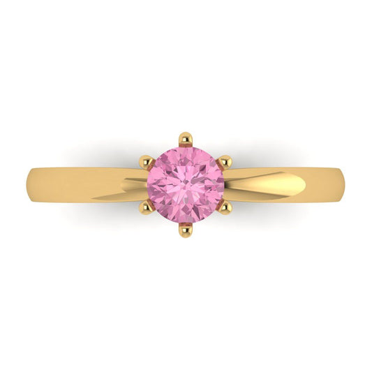 0.5 cttw Zirconia Simulated Pink Diamond Solitaire  Engagement Ring - Solid Yellow Gold (VVS1, Round Cut,5.0mm)