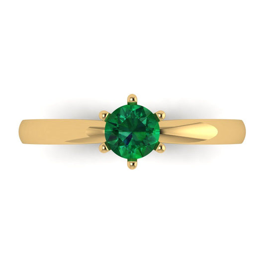 0.5 cttw Simulated Emerald Solitaire  Engagement Ring - Solid Yellow Gold (VVS1, Round Cut,5.0mm)