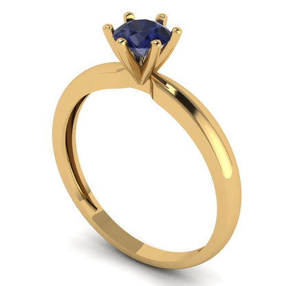0.5 cttw Simulated Blue Sapphire Solitaire  Engagement Ring - Solid Gold (Round Cut,5.0mm)