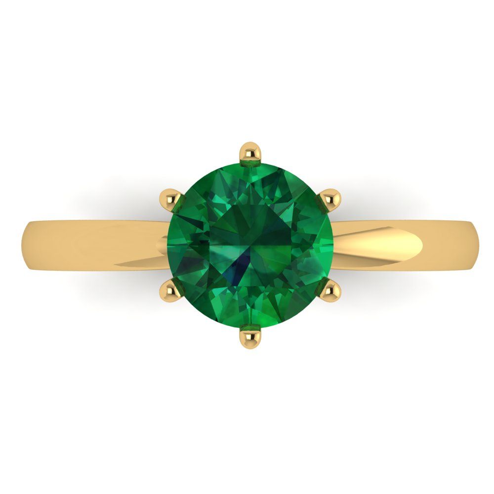 1.5 cttw Simulated Emerald Solitaire  Engagement Ring - Solid Gold (Round Cut,7.5mm)