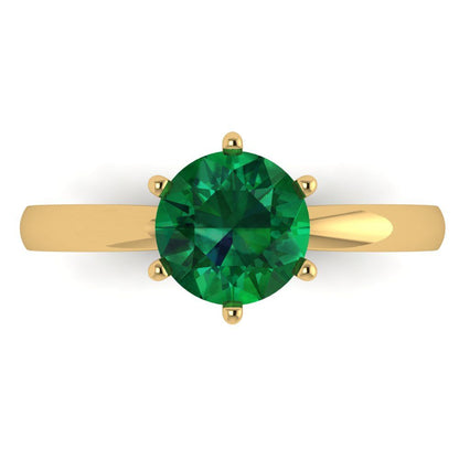 1.5 cttw Simulated Emerald Solitaire  Engagement Ring - Solid Gold (Round Cut,7.5mm)