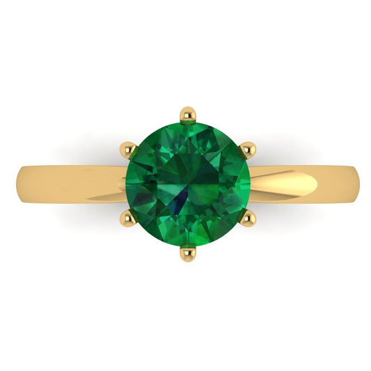 1.5 cttw Simulated Emerald Solitaire  Engagement Ring - Solid Yellow Gold (VVS1, Round Cut,7.5mm)