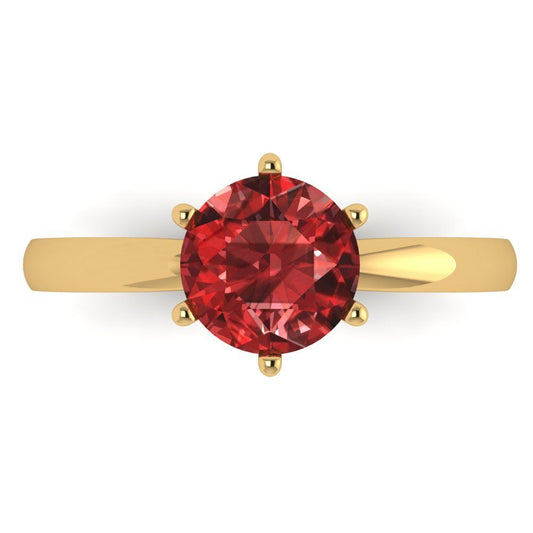 1.5 cttw Natural Garnet Solitaire  Engagement Ring - Solid Yellow Gold (VVS1, Round Cut,7.5mm)