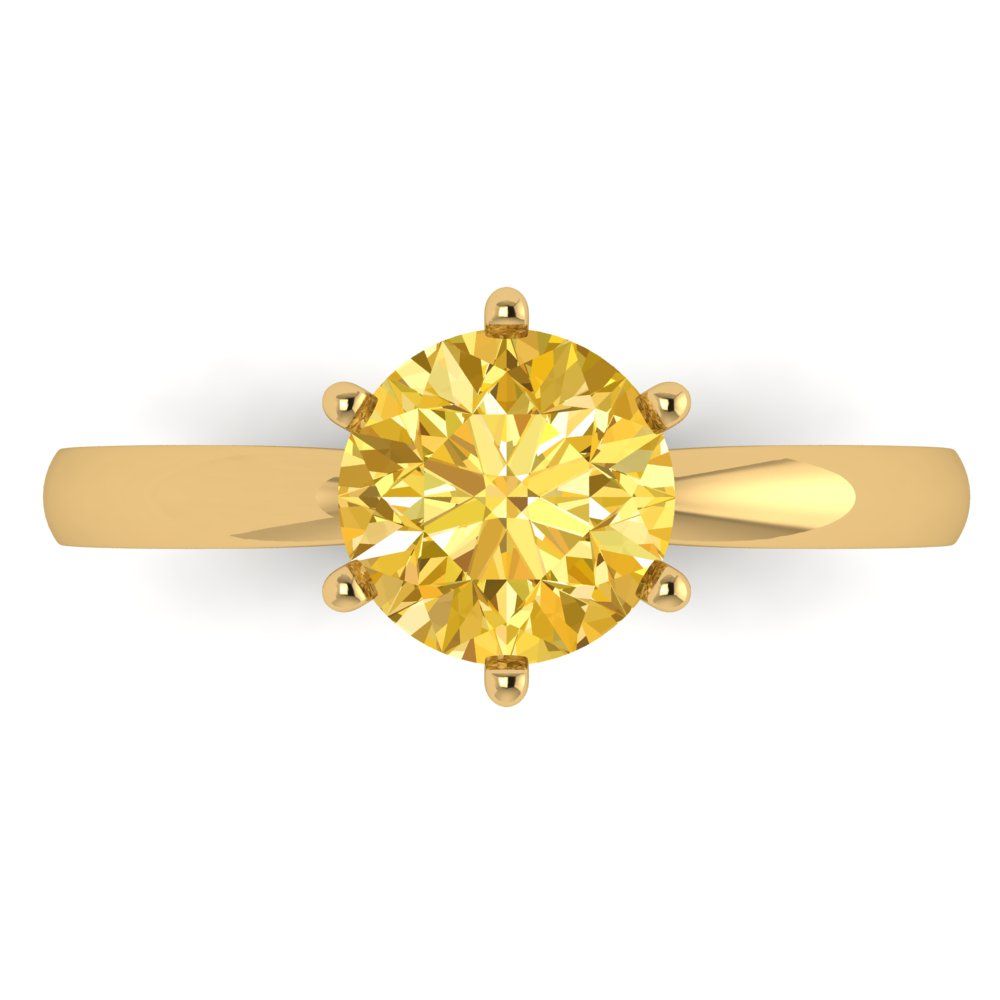 1.5 cttw Zirconia Simulated Yellow Diamond Solitaire  Engagement Ring - Solid Yellow Gold (VVS1, Round Cut,7.5mm)