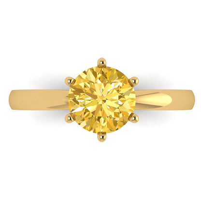 1.5 cttw Zirconia Simulated Yellow Diamond Solitaire  Engagement Ring - Solid Yellow Gold (VVS1, Round Cut,7.5mm)