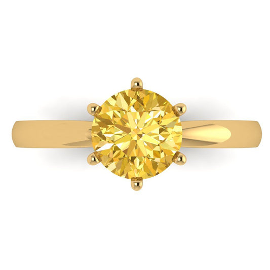 1.5 cttw Zirconia Simulated Yellow Diamond Solitaire  Engagement Ring - Solid Yellow Gold (VVS1, Round Cut,7.5mm)