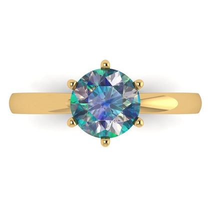 1.5 cttw Blue Moissanite Solitaire  Engagement Ring - Solid Gold (Round Cut,7.5mm)