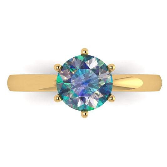 1.5 cttw Blue Moissanite Solitaire  Engagement Ring - Solid Yellow Gold (VVS1, Round Cut,7.5mm)