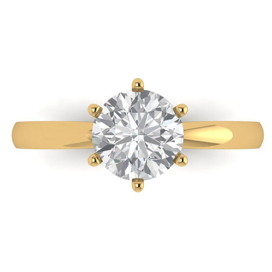 1.5 cttw Moissanite Solitaire  Engagement Ring - Solid Yellow Gold (VVS1, Round Cut,7.5mm)