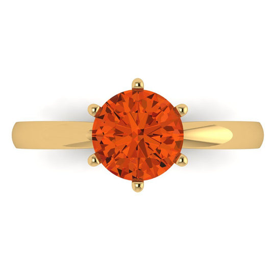 1.5 cttw Zirconia Simulated Red Diamond Solitaire  Engagement Ring - Solid Yellow Gold (VVS1, Round Cut,7.5mm)