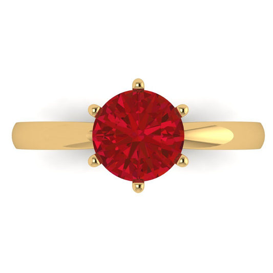 1.5 cttw Simulated Ruby Solitaire  Engagement Ring - Solid Yellow Gold (VVS1, Round Cut,7.5mm)