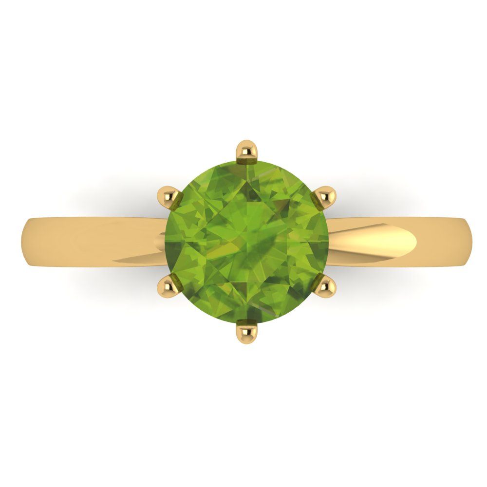 1.5 cttw Natural Peridot Solitaire  Engagement Ring - Solid Gold (Round Cut,7.5mm)