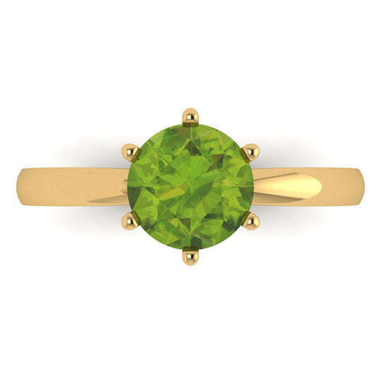 1.5 cttw Natural Peridot Solitaire  Engagement Ring - Solid Yellow Gold (VVS1, Round Cut,7.5mm)