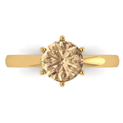 1.5 cttw Yellow Moissanite Solitaire  Engagement Ring - Solid Gold (Round Cut,7.5mm)