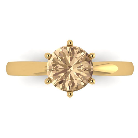 1.5 cttw Yellow Moissanite Solitaire  Engagement Ring - Solid Yellow Gold (VVS1, Round Cut,7.5mm)