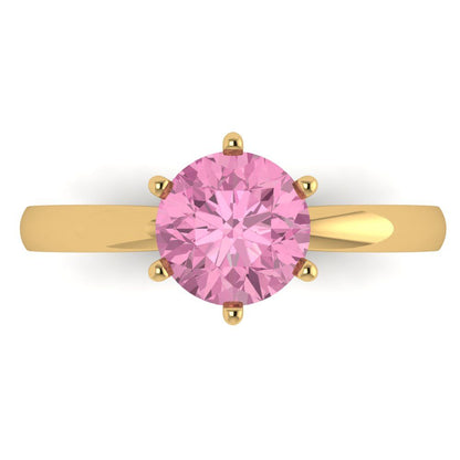 1.5 cttw Zirconia Simulated Pink Diamond Solitaire  Engagement Ring - Solid Gold (VVS1, Round Cut,7.5mm)