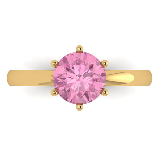 1.5 cttw Zirconia Simulated Pink Diamond Solitaire  Engagement Ring - Solid Yellow Gold (VVS1, Round Cut,7.5mm)