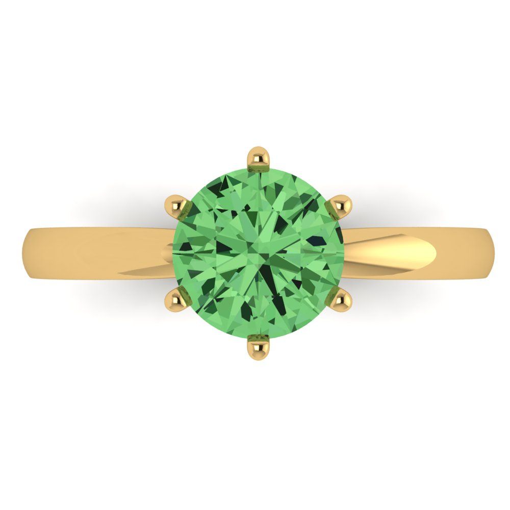 1.5 cttw Zirconia Simulated Green Diamond Solitaire  Engagement Ring - Solid Gold (VVS1, Round Cut,7.5mm)