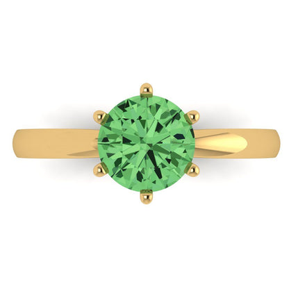 1.5 cttw Zirconia Simulated Green Diamond Solitaire  Engagement Ring - Solid Gold (VVS1, Round Cut,7.5mm)