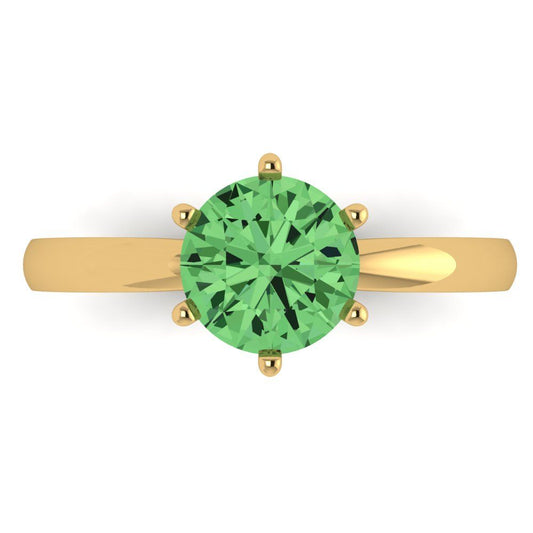 1.5 cttw Zirconia Simulated Green Diamond Solitaire  Engagement Ring - Solid Yellow Gold (VVS1, Round Cut,7.5mm)