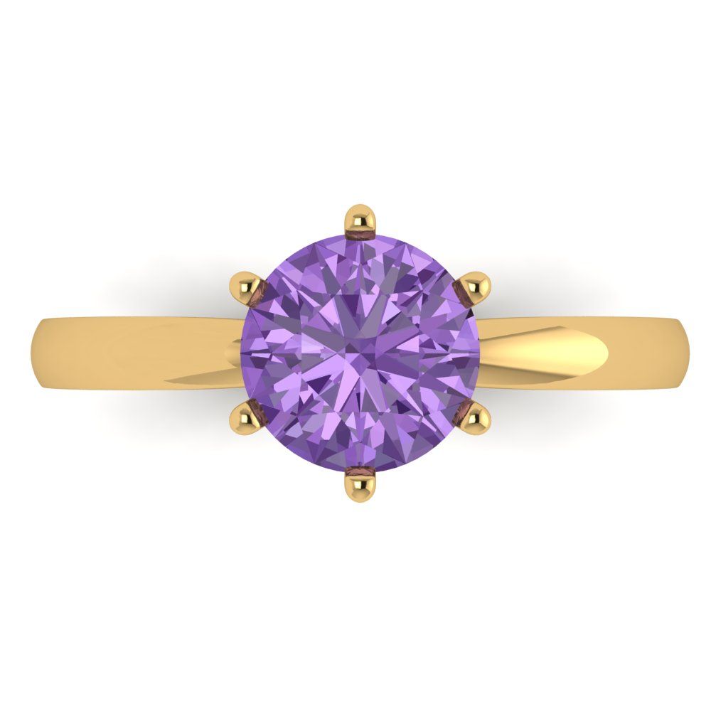 1.5 cttw Simulated Alexandrite Solitaire  Engagement Ring - Solid Gold (Round Cut,7.5mm)