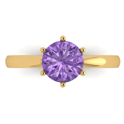 1.5 cttw Simulated Alexandrite Solitaire  Engagement Ring - Solid Gold (Round Cut,7.5mm)