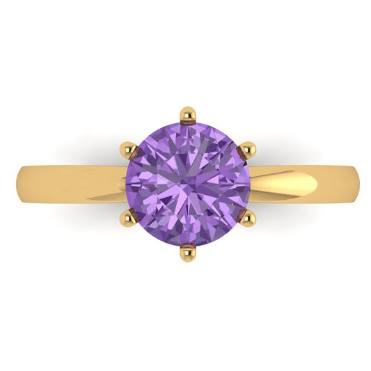 1.5 cttw Simulated Alexandrite Solitaire  Engagement Ring - Solid Yellow Gold (VVS1, Round Cut,7.5mm)