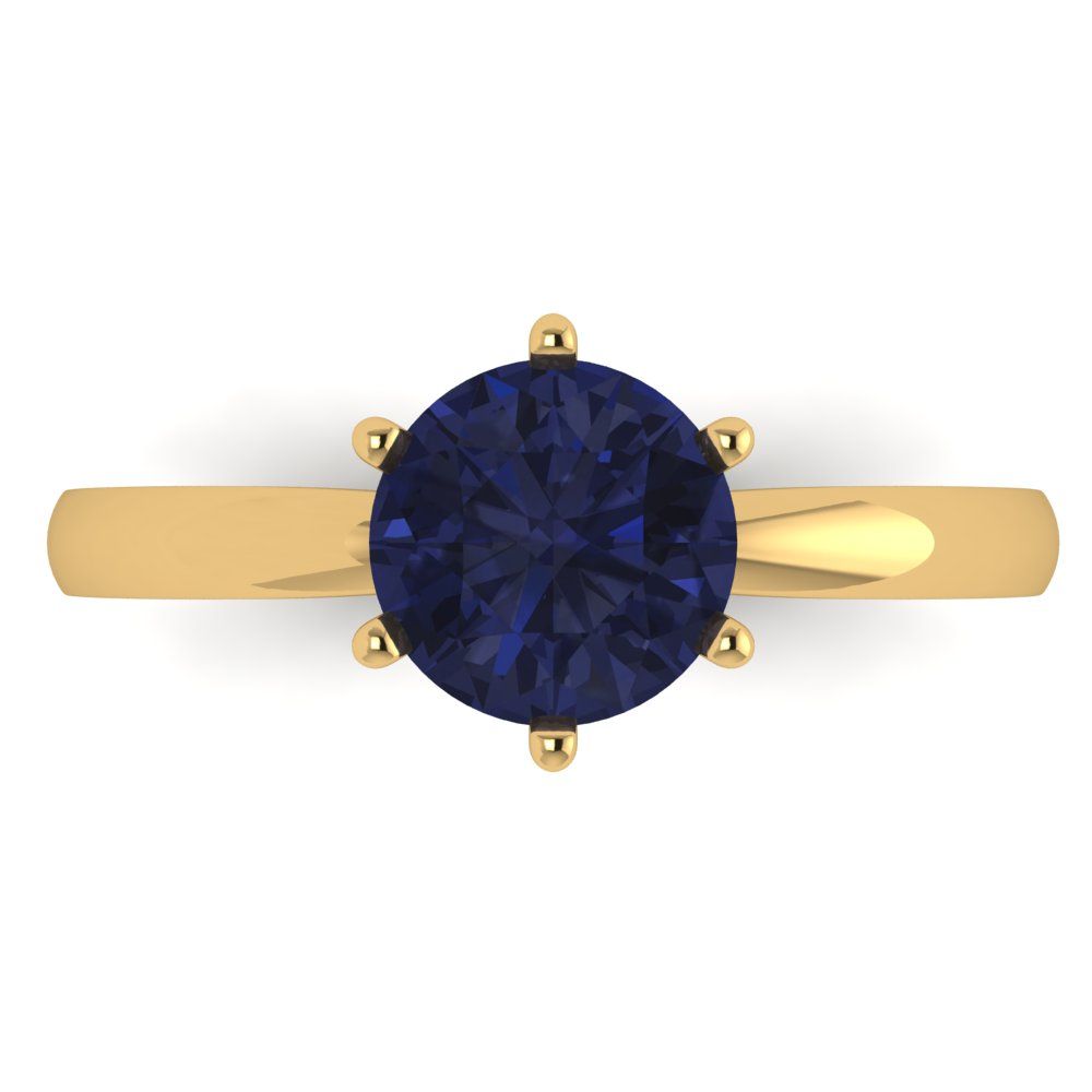 1.5 cttw Simulated Blue Sapphire Solitaire  Engagement Ring - Solid Gold (Round Cut,7.5mm)