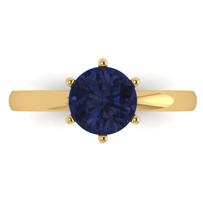 1.5 cttw Simulated Blue Sapphire Solitaire  Engagement Ring - Solid Gold (Round Cut,7.5mm)