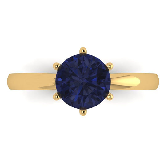 1.5 cttw Simulated Blue Sapphire Solitaire  Engagement Ring - Solid Yellow Gold (VVS1, Round Cut,7.5mm)